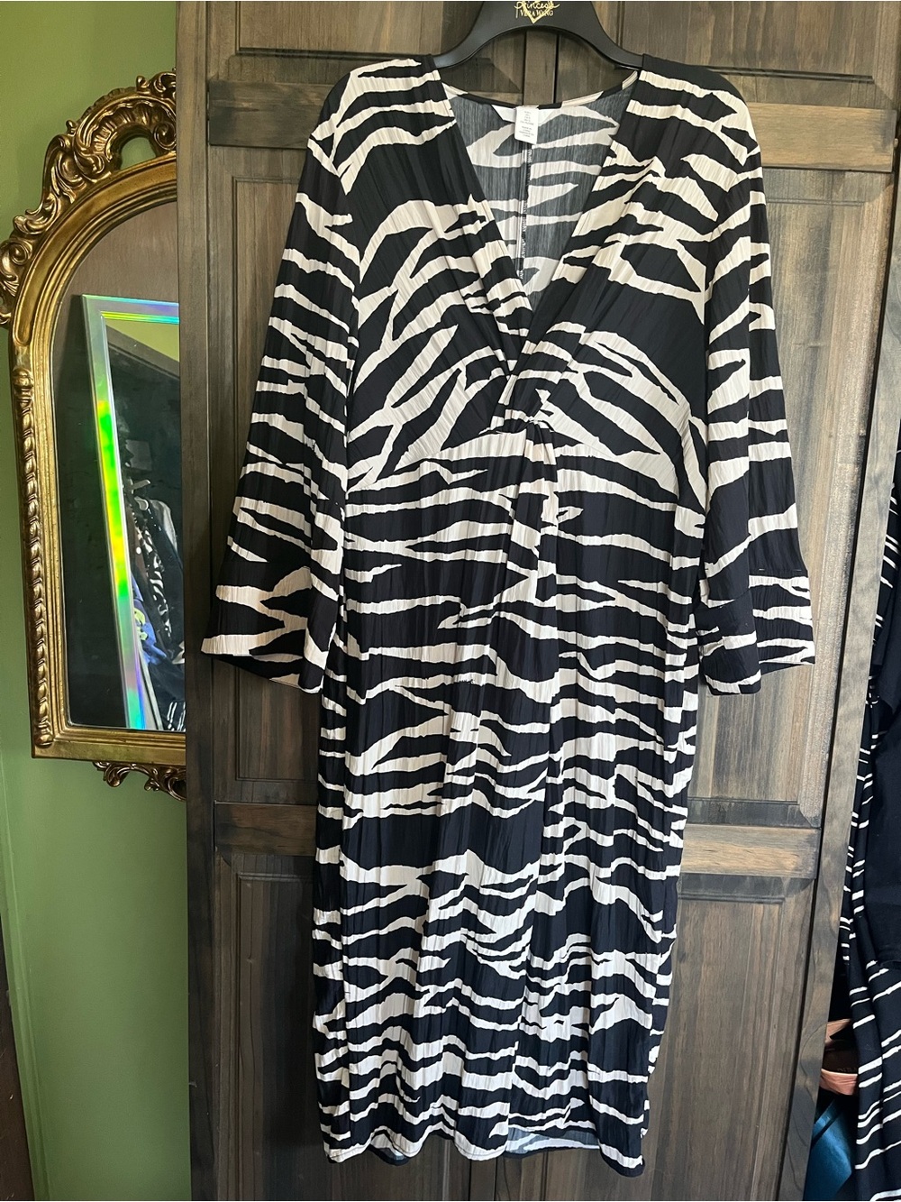 H&M V-Neck Zebra Print Midi Dress - Black & White